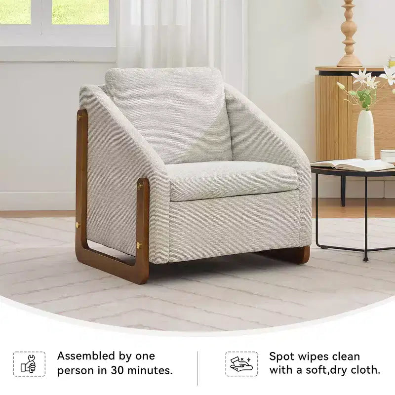 Fauteuil rembourré moderne Zeus & Ruta en tissu chenille avec cadre latéral en bois, assise et dossier rembourrés