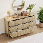 Commode 6 tiroirs pour chambre à coucher, commode en bois de 137 cm de large avec poignées métalliques, organiseur de rangement pour vêtements à cannelures, meuble TV pour couloir