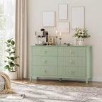 Commode 6 tiroirs pour chambre à coucher, commode en bois de 137 cm de large avec poignées métalliques, organiseur de rangement pour vêtements à cannelures, meuble TV pour couloir