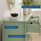 Commode 6 tiroirs pour chambre à coucher, commode en bois de 137 cm de large avec poignées métalliques, organiseur de rangement pour vêtements à cannelures, meuble TV pour couloir