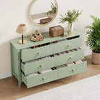 Commode 6 tiroirs pour chambre à coucher, commode en bois de 137 cm de large avec poignées métalliques, organiseur de rangement pour vêtements à cannelures, meuble TV pour couloir