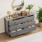 Commode 6 tiroirs pour chambre à coucher, commode en bois de 137 cm de large avec poignées métalliques, organiseur de rangement pour vêtements à cannelures, meuble TV pour couloir