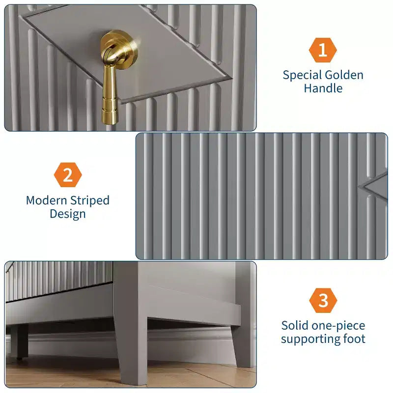 Commode 6 tiroirs pour chambre à coucher, commode en bois de 137 cm de large avec poignées métalliques, organiseur de rangement pour vêtements à cannelures, meuble TV pour couloir