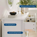 Commode 6 tiroirs pour chambre à coucher, commode en bois de 137 cm de large avec poignées métalliques, organiseur de rangement pour vêtements à cannelures, meuble TV pour couloir