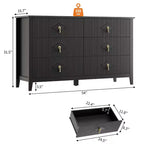 Commode 6 tiroirs pour chambre à coucher, commode en bois de 137 cm de large avec poignées métalliques, organiseur de rangement pour vêtements à cannelures, meuble TV pour couloir