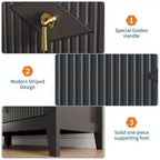 Commode 6 tiroirs pour chambre à coucher, commode en bois de 137 cm de large avec poignées métalliques, organiseur de rangement pour vêtements à cannelures, meuble TV pour couloir