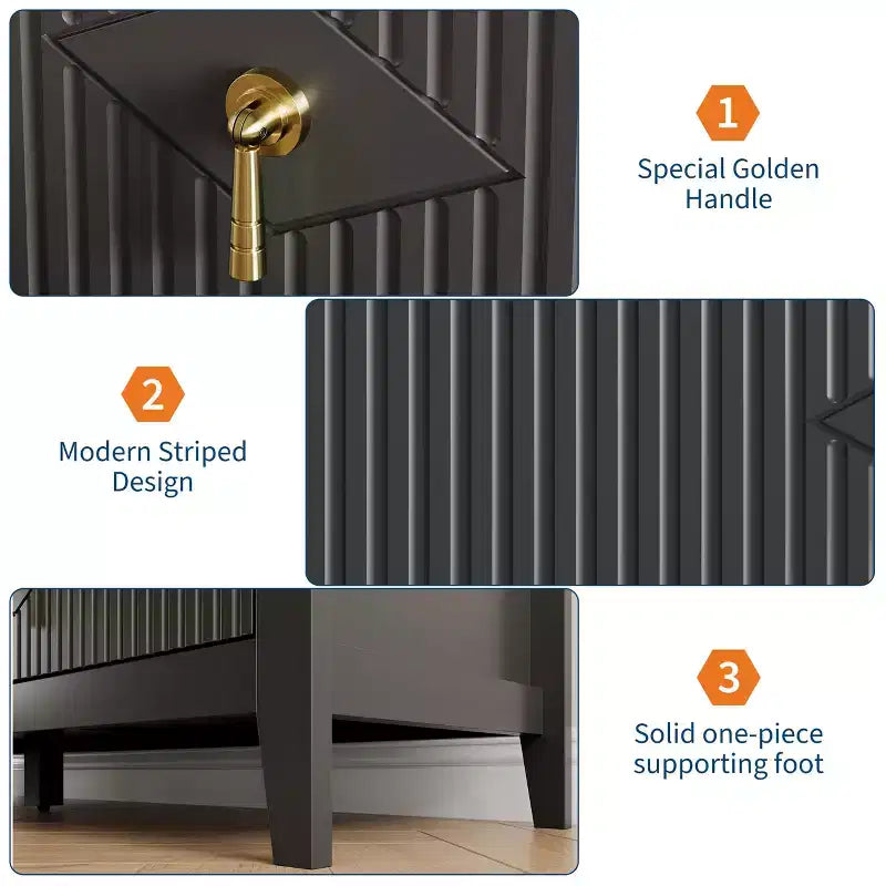 Commode 6 tiroirs pour chambre à coucher, commode en bois de 137 cm de large avec poignées métalliques, organiseur de rangement pour vêtements à cannelures, meuble TV pour couloir