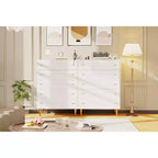 Commode Acekool à 5 tiroirs, commode haute rustique blanche de 112 cm avec poignées-barres, organisateur de rangement moderne style ferme pour chambre à coucher, salon
