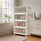 Boîtes de rangement pliables Acekool 31,5 avec couvercles, organiseur empilable à 4 niveaux avec portes magnétiques et roulettes pour le salon