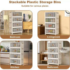 Boîtes de rangement pliables Acekool 31,5 avec couvercles, organiseur empilable à 4 niveaux avec portes magnétiques et roulettes pour le salon