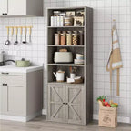 Bibliothèque de ferme Acekool avec portes, armoire de rangement et de présentation de 6 étagères de 181,3 cm de haut, gris rustique, lot de 2
