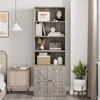 Bibliothèque de ferme Acekool avec portes, armoire de rangement et de présentation de 6 étagères de 181,3 cm de haut, gris rustique, lot de 2