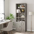 Bibliothèque de ferme Acekool avec portes, armoire de rangement et de présentation de 6 étagères de 181,3 cm de haut, gris rustique, lot de 2