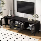 Meuble TV Bestier 69 pour téléviseurs jusqu'à 75 pouces, meuble de salon, console média avec portes en verre cannelé cintrées, 2 tiroirs de rangement