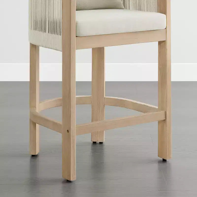 Tabouret de bar de comptoir moderne Spruce&Spring en bois d'acacia rembourré avec dossier en corde tressée à la main pour intérieur et extérieur, lot de 2