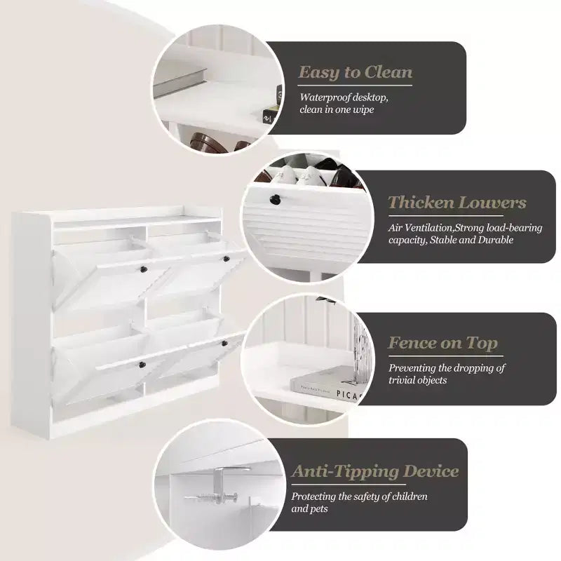Meuble à chaussures avec tiroirs basculants, Meuble à chaussures étroit avec pieds en bois, Organisateur de chaussures autoportant pour couloir, chambre, salon