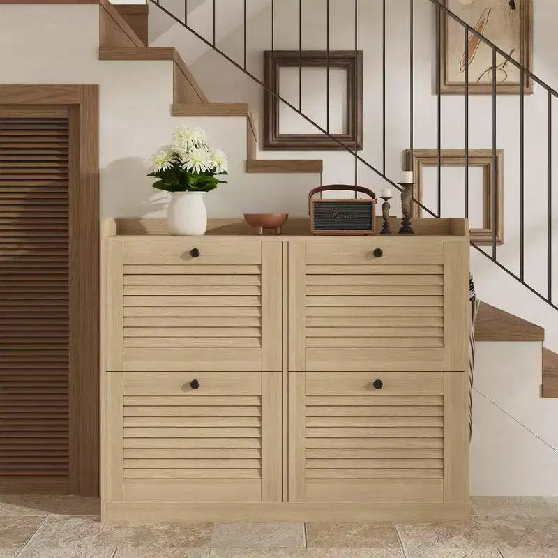 Meuble à chaussures avec tiroirs basculants, Meuble à chaussures étroit avec pieds en bois, Organisateur de chaussures autoportant pour couloir, chambre, salon