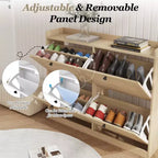 Meuble à chaussures avec tiroirs basculants, Meuble à chaussures étroit avec pieds en bois, Organisateur de chaussures autoportant pour couloir, chambre, salon