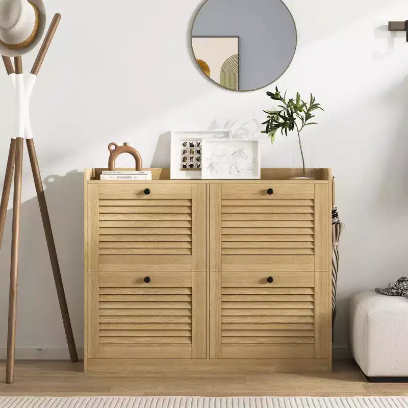Meuble à chaussures avec tiroirs basculants, Meuble à chaussures étroit avec pieds en bois, Organisateur de chaussures autoportant pour couloir, chambre, salon