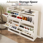 Meuble à chaussures avec tiroirs basculants, Meuble à chaussures étroit avec pieds en bois, Organisateur de chaussures autoportant pour couloir, chambre, salon