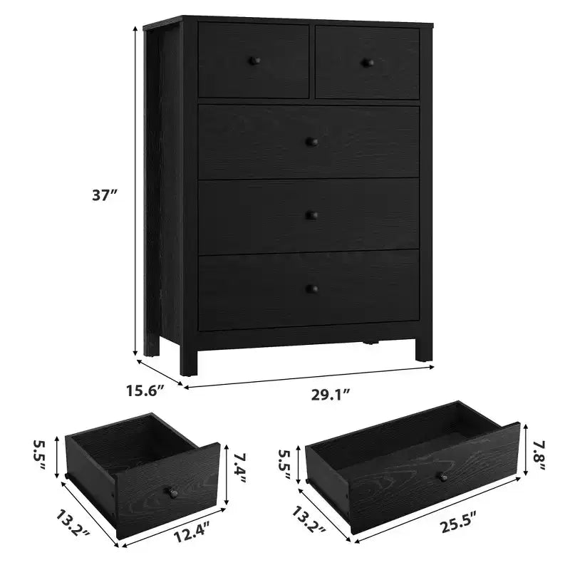 Commode à 5 tiroirs, Organisateur de commode moderne avec tiroirs de rangement, Commodes en bois pour chambre à coucher, entrée, couloir