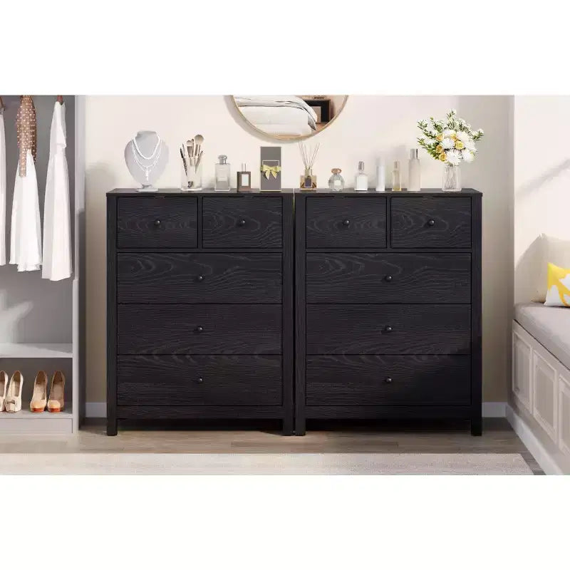 Commode à 5 tiroirs, Organisateur de commode moderne avec tiroirs de rangement, Commodes en bois pour chambre à coucher, entrée, couloir