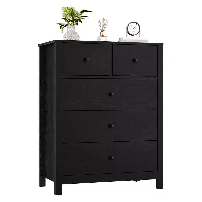 Commode à 5 tiroirs, Organisateur de commode moderne avec tiroirs de rangement, Commodes en bois pour chambre à coucher, entrée, couloir