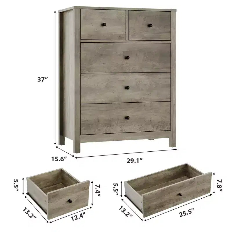 Commode à 5 tiroirs, Organisateur de commode moderne avec tiroirs de rangement, Commodes en bois pour chambre à coucher, entrée, couloir