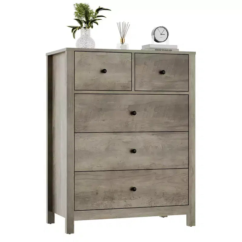 Commode à 5 tiroirs, Organisateur de commode moderne avec tiroirs de rangement, Commodes en bois pour chambre à coucher, entrée, couloir