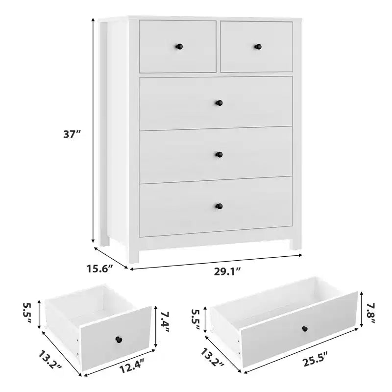 Commode à 5 tiroirs, Organisateur de commode moderne avec tiroirs de rangement, Commodes en bois pour chambre à coucher, entrée, couloir