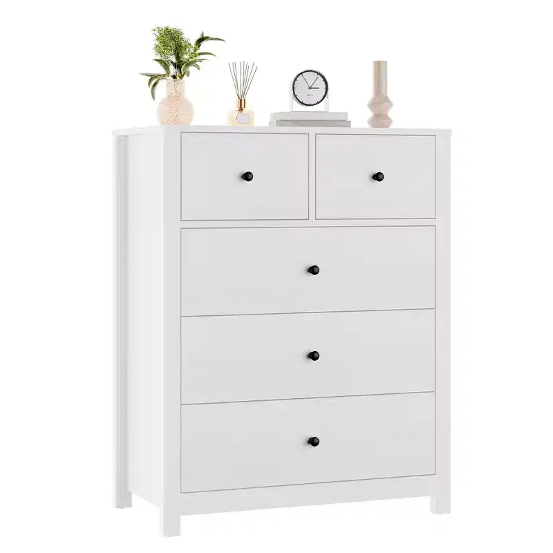 Commode à 5 tiroirs, Organisateur de commode moderne avec tiroirs de rangement, Commodes en bois pour chambre à coucher, entrée, couloir