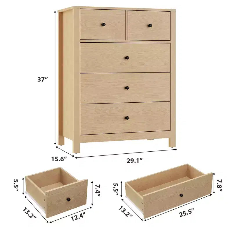 Commode à 5 tiroirs, Organisateur de commode moderne avec tiroirs de rangement, Commodes en bois pour chambre à coucher, entrée, couloir