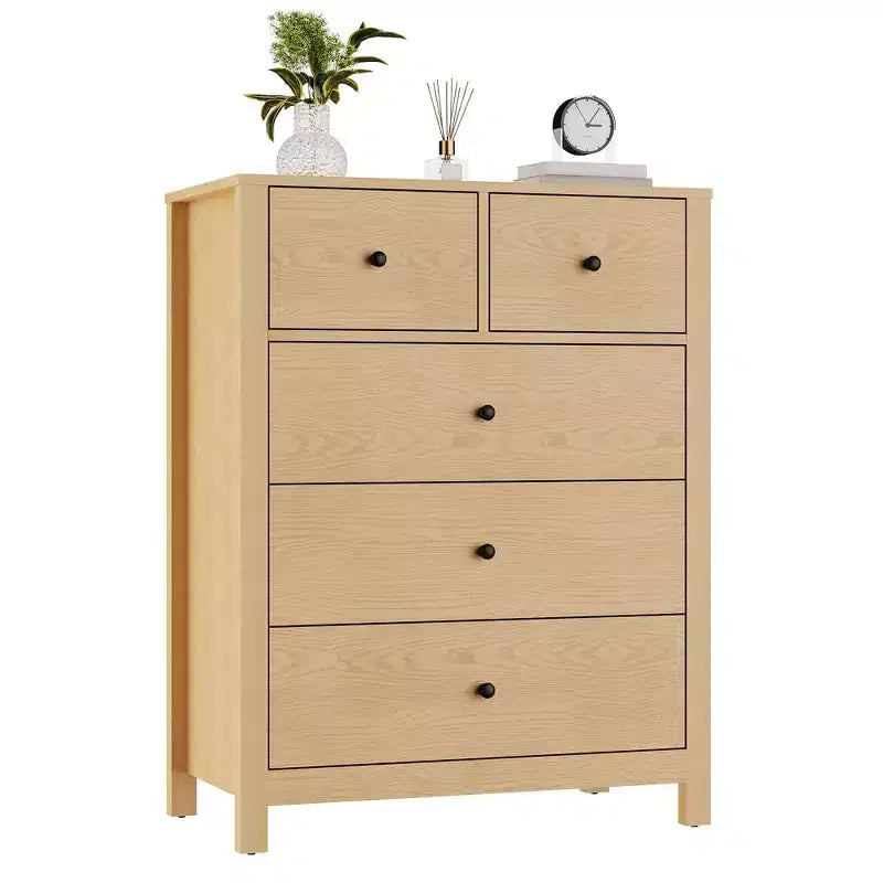 Commode à 5 tiroirs, Organisateur de commode moderne avec tiroirs de rangement, Commodes en bois pour chambre à coucher, entrée, couloir