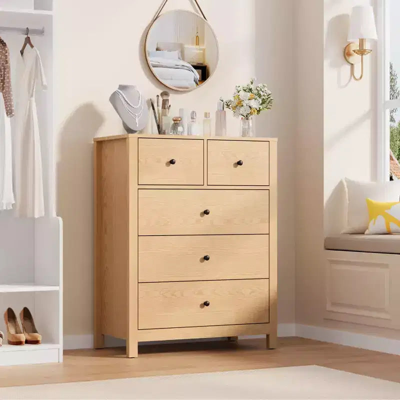 Commode à 5 tiroirs, Organisateur de commode moderne avec tiroirs de rangement, Commodes en bois pour chambre à coucher, entrée, couloir
