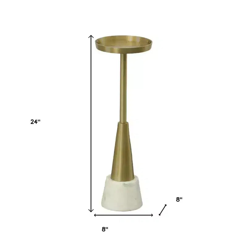 HomeRoots Table d'appoint ronde sur pied en métal doré et blanc 24