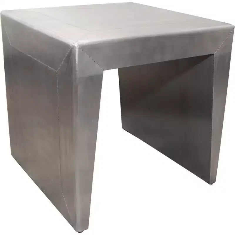 Table d'appoint carrée HomeRoots 24 en aluminium argenté et bois massif avec piètement traîneau