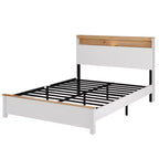Cadre de lit rustique en bois massif style ferme avec tête de lit de rangement et station de recharge USB intégrée, assemblage facile, blanc classique