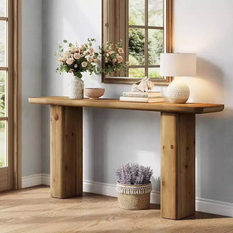 Console en bois massif Lantine, table d'entrée de 160 cm de long, table de canapé rustique pour salon, foyer, couloir, assemblage facile