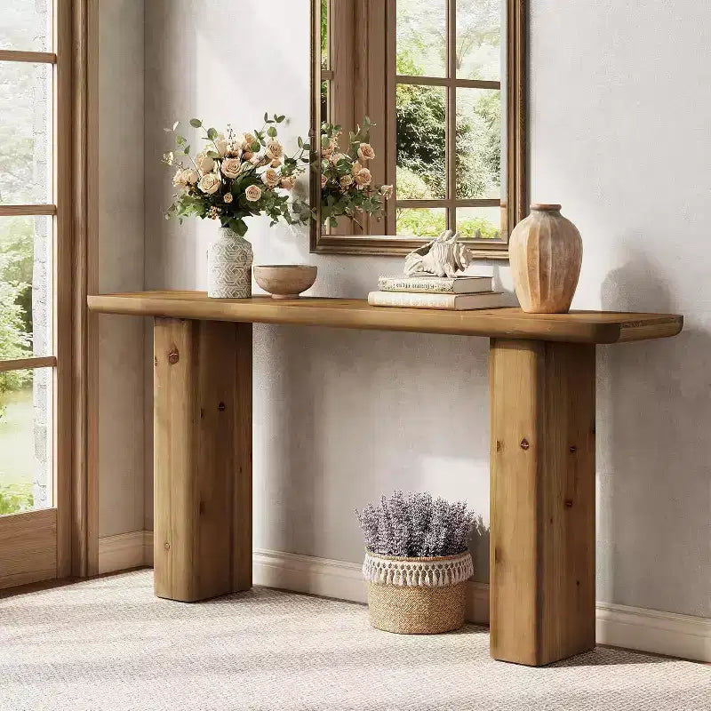 Console en bois massif Lantine, table d'entrée de 160 cm de long, table de canapé rustique pour salon, foyer, couloir, assemblage facile