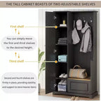 Meuble à chaussures minimaliste pour entrée avec banc à abattant, meuble d'entrée multifonctionnel, étagères réglables et crochets d'entrée