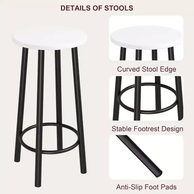 Ensemble bistro 2 personnes Acekool - Table peu encombrante avec 3 étagères de rangement
