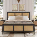 Coolmee King Size Rattan Bed Frame with Headboard, Boho Cane Platform Bed Frame with Strong Metal Slat, Noise Free, No Box Spring Needed