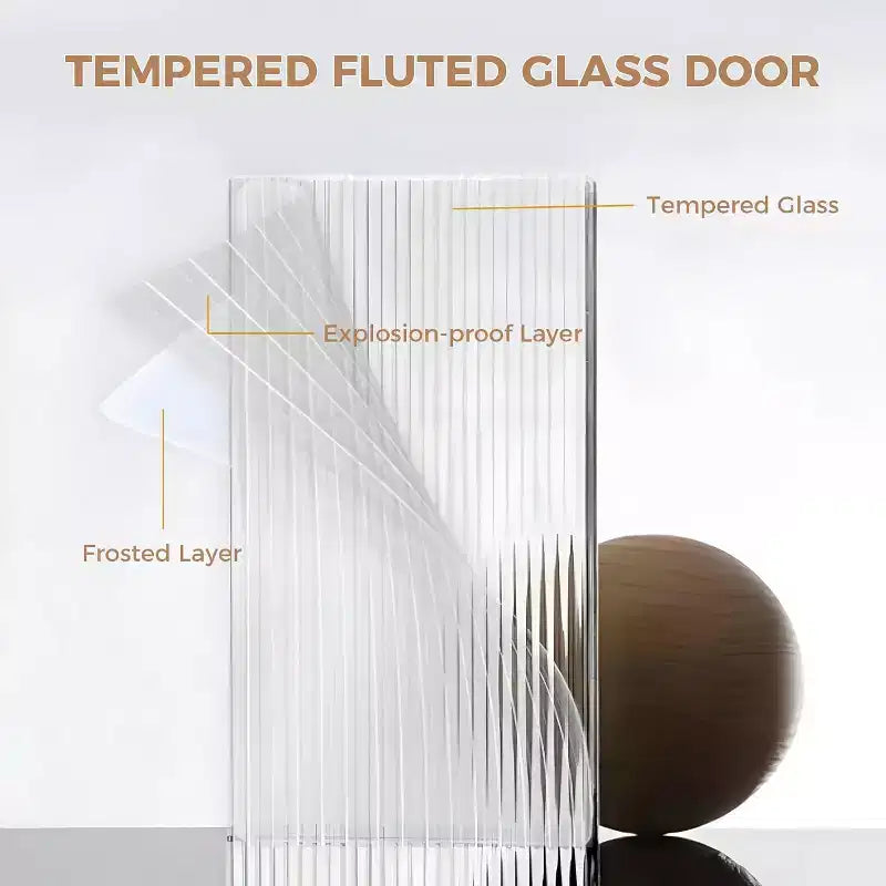 Bahut COZONY avec portes en verre cannelé, Armoire de rangement moderne avec tiroirs pour salle à manger, cuisine et entrée