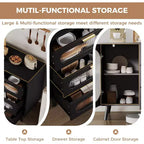 Bahut COZONY avec portes en verre cannelé, Armoire de rangement moderne avec tiroirs pour salle à manger, cuisine et entrée