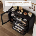 Bahut COZONY avec portes en verre cannelé, Armoire de rangement moderne avec tiroirs pour salle à manger, cuisine et entrée