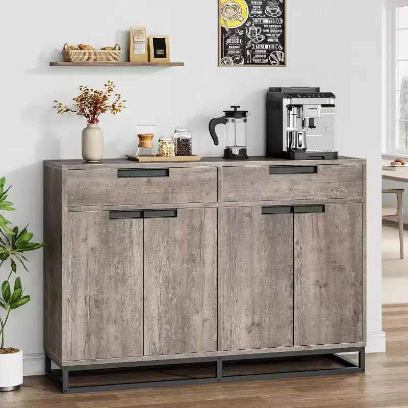 COZONY 55 Buffet enfilade, Grand meuble de rangement de cuisine avec 2 tiroirs et 4 portes, Table de bar à café pour salle à manger