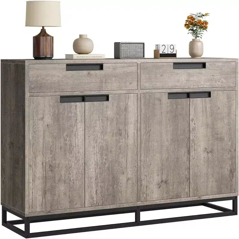 COZONY 55 Buffet enfilade, Grand meuble de rangement de cuisine avec 2 tiroirs et 4 portes, Table de bar à café pour salle à manger