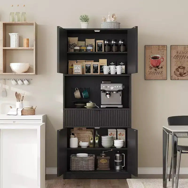 Meuble de rangement 70" cannelé avec comptoir, portes et tiroir pour cuisine et salle à manger