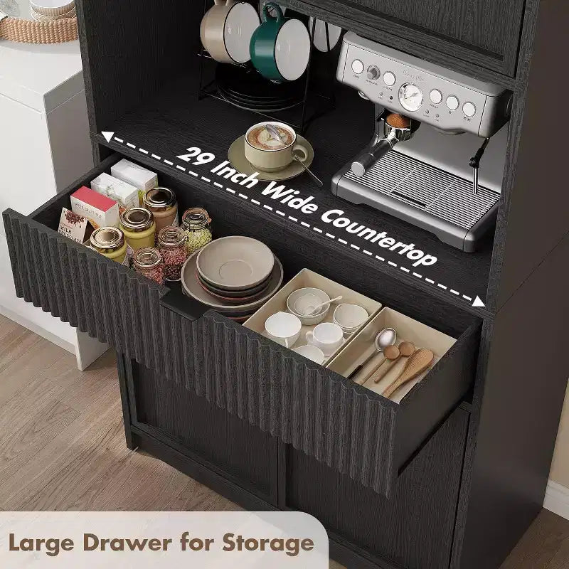 Meuble de rangement 70" cannelé avec comptoir, portes et tiroir pour cuisine et salle à manger