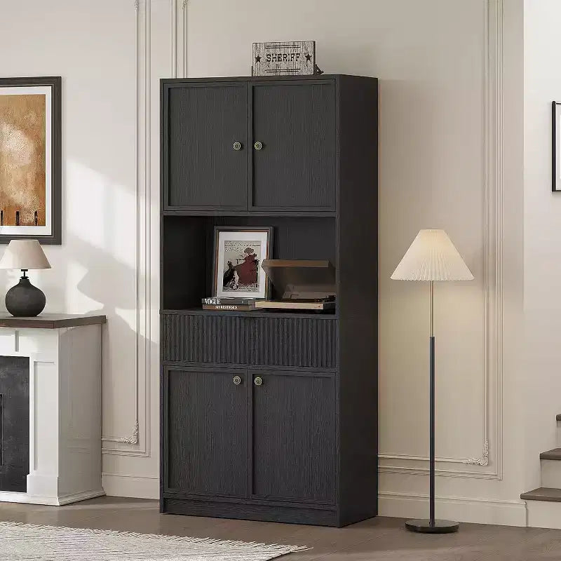 Meuble de rangement 70" cannelé avec comptoir, portes et tiroir pour cuisine et salle à manger